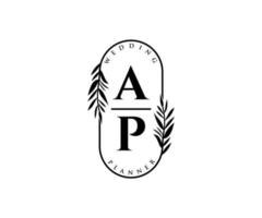 ap initialen brief bruiloft monogram logos verzameling, hand- getrokken modern minimalistisch en bloemen Sjablonen voor uitnodiging kaarten, opslaan de datum, elegant identiteit voor restaurant, boetiek, cafe in vector