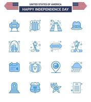 gelukkig onafhankelijkheid dag 16 blues icoon pak voor web en afdrukken mijlpaal gebouw gebouw boog pet bewerkbare Verenigde Staten van Amerika dag vector ontwerp elementen