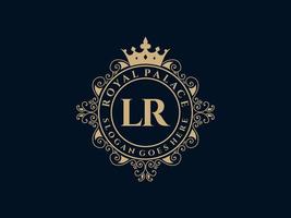 brief lr antiek Koninklijk luxe Victoriaans logo met sier- kader. vector