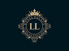 brief ll antiek Koninklijk luxe Victoriaans logo met sier- kader. vector