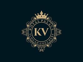 brief kv antiek Koninklijk luxe Victoriaans logo met sier- kader. vector