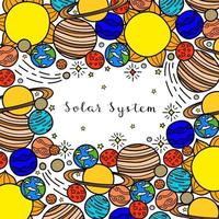 plein achtergrond met hand- getrokken planeten, sterren. vector