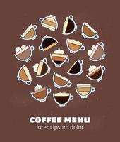 tekening koffie drankjes in cirkel. vector