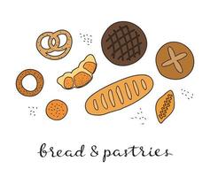 samenstelling van hand- getrokken bakken brood. vector