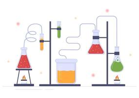 laboratorium met dirigeren Onderzoek wetenschappelijk, experimenteren en meting in een laboratorium in vlak tekenfilm hand- getrokken Sjablonen illustratie vector