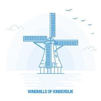 windmolens van kinderdijk blauw mijlpaal creatief achtergrond en poster sjabloon vector