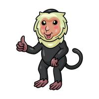 schattig weinig kapucijner aap tekenfilm geven duim omhoog vector