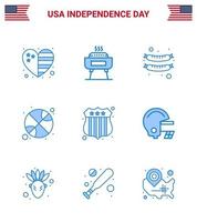 Verenigde Staten van Amerika gelukkig onafhankelijkheid dagpictogram reeks van 9 gemakkelijk blues van Verenigde Staten van Amerika Politie insigne voedsel dag bal bewerkbare Verenigde Staten van Amerika dag vector ontwerp elementen