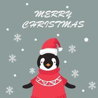 vrolijk Kerstmis groet kaart met schattig pinguïn tekenfilm karakter vector