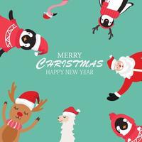 vrolijk Kerstmis en gelukkig nieuw jaar met schattig de kerstman claus sneeuwman. en , rendier ,lama ,pinguïn tekenfilm karakter vector. vector