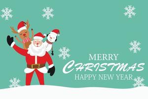 vrolijk Kerstmis en gelukkig nieuw jaar met schattig de kerstman claus sneeuwman. en , rendier tekenfilm karakter vector. vector