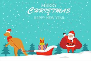 vrolijk Kerstmis en gelukkig nieuw jaar met schattig kangoeroe en de kerstman vakantie tekenfilm karakter vector. vector