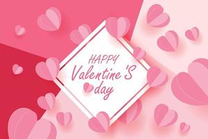 valentijnsdag dag achtergrond. vector illustratie. roze papier harten met wit kader.