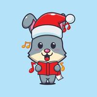 schattig konijn zingen een Kerstmis liedje. schattig Kerstmis tekenfilm illustratie. vector