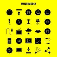 multimedia solide glyph icoon voor web afdrukken en mobiel uxui uitrusting zo net zo media mic microfoon geluid controle snel vooruit media pictogram pak vector