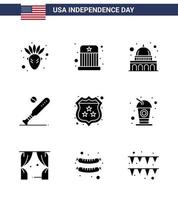 solide glyph pak van 9 Verenigde Staten van Amerika onafhankelijkheid dag symbolen van veiligheid Verenigde Staten van Amerika Madison sport- basketbal bewerkbare Verenigde Staten van Amerika dag vector ontwerp elementen