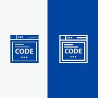 browser internet code codering lijn en glyph solide icoon blauw banier vector
