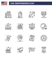 gelukkig onafhankelijkheid dag Verenigde Staten van Amerika pak van 16 creatief lijnen van monument televisie voetbal ster regisseur bewerkbare Verenigde Staten van Amerika dag vector ontwerp elementen