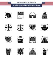 16 Verenigde Staten van Amerika solide glyph pak van onafhankelijkheid dag tekens en symbolen van gerechtigheid Iers bril Ierland vlag bewerkbare Verenigde Staten van Amerika dag vector ontwerp elementen