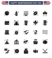 4e juli Verenigde Staten van Amerika gelukkig onafhankelijkheid dag icoon symbolen groep van 25 modern solide glyph van feest barbecue gerechtigheid Amerikaans bal rugby bewerkbare Verenigde Staten van Amerika dag vector ontwerp elementen
