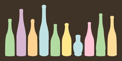 vector reeks van gekleurde vorm van silhouet van fles voor alcohol, bier, kwas, wateren. schets van een houder voor opslaan vloeistof