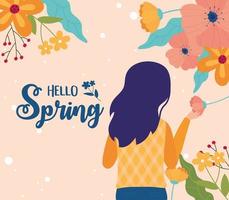 hallo lente viering banner met vrouw en bloemen vector