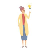 vrouw lamp brainstorming icoon, tekenfilm stijl vector