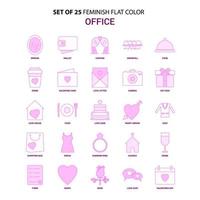 reeks van 25 vrouwelijk kantoor vlak kleur roze icoon reeks vector