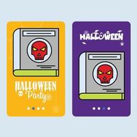 gelukkig halloween uitnodiging ontwerp met duivel boek vector