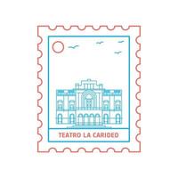 teatro la behaard port postzegel blauw en rood lijn stijl vector illustratie