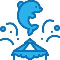 circus tonen dolfijn plons vermaak - blauw icoon vector