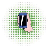 smartphone in hand- icoon, comics stijl vector