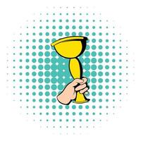 hand- Holding winnaar trofee kop icoon, comics stijl vector