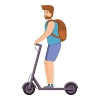 hipster jongen elektrisch scooter icoon, tekenfilm stijl vector