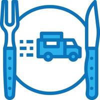 bestek bord vrachtauto voedsel levering - blauw icoon vector