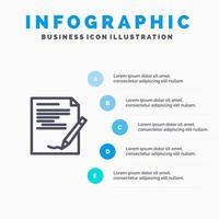 overeenkomst papier document Notitie verslag doen van lijn icoon met 5 stappen presentatie infographics achtergrond vector