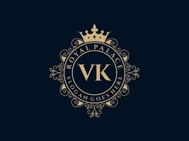 brief vk antiek Koninklijk luxe Victoriaans logo met sier- kader. vector