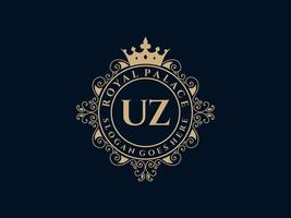 brief uz antiek Koninklijk luxe Victoriaans logo met sier- kader. vector