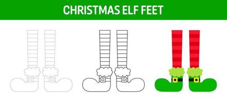 Kerstmis elf voeten traceren en kleur werkblad voor kinderen vector