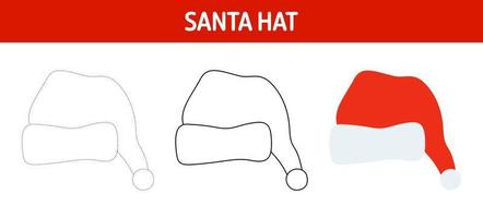 de kerstman hoed traceren en kleur werkblad voor kinderen vector