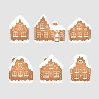 reeks van geïsoleerd Kerstmis peperkoek huizen met suikerglazuur vector