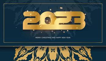 2023 gelukkig nieuw jaar groet achtergrond. gouden patroon Aan blauw. vector