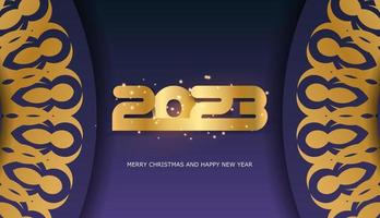 gelukkig 2023 nieuw jaar groet poster. blauw en goud kleur. vector