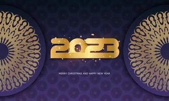gelukkig nieuw jaar 2023 groet achtergrond. blauw en goud kleur. vector