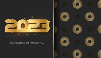 2023 gelukkig nieuw jaar vakantie poster. zwart en goud kleur. vector