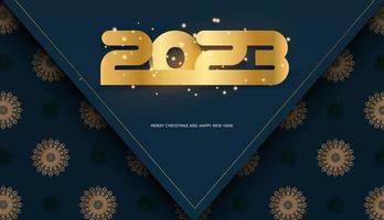 2023 gelukkig nieuw jaar vakantie poster. gouden patroon Aan blauw. vector