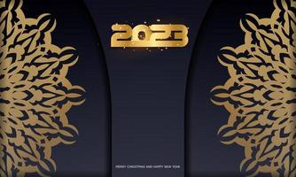 gouden patroon Aan zwart. 2023 gelukkig nieuw jaar vakantie spandoek. vector