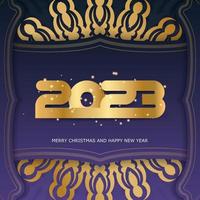 gouden patroon Aan blauw. gelukkig 2023 nieuw jaar groet poster. vector