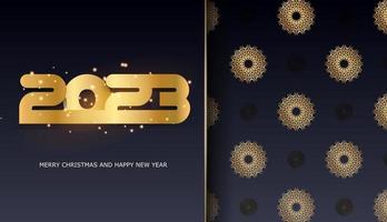 2023 gelukkig nieuw jaar groet poster. zwart en goud kleur. vector