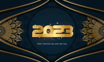 gelukkig nieuw jaar 2023 vakantie poster. gouden patroon Aan blauw. vector